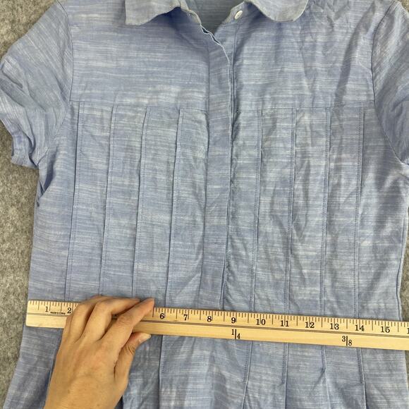 Suno Dress Womens 4 Blue Pleated Embroidery Gold Trim Midi Short Sleeve Resort - Picture 8 of 16